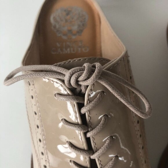 VINCE CAMUTO closed-toe tan patent leather slide/mule lace-up oxford look US 8M - Picture 5 of 15
